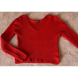 Wild Fable Women's V-Neck Rib Knit Pullover Red Sweater Size S